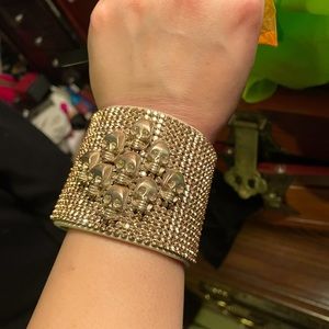 Runway Rockstar leather, crystal skull cuff. Spectacular